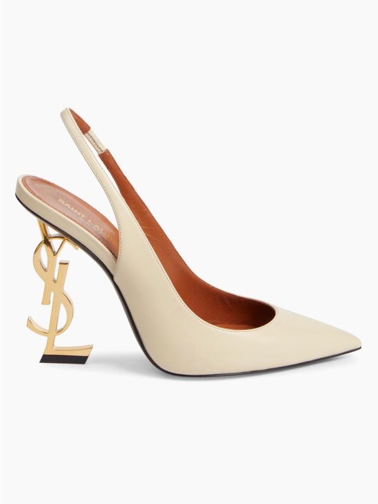 Saint Laurent Shoes - Saint Laurent YSL Opyum 100mm Ivory Slingback Pumps YSL Logo Heel